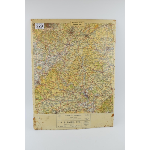 229 - A 'Banbury Ales' advertising / pub memorabilia map, tin backed. c1940s.  51cm x 38cm.