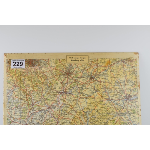 229 - A 'Banbury Ales' advertising / pub memorabilia map, tin backed. c1940s.  51cm x 38cm.