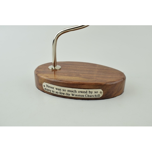 244 - Reproduction model of a WWII Spitfire plane, mounted on wooden base, engraved plaque with a Sir Wins... 