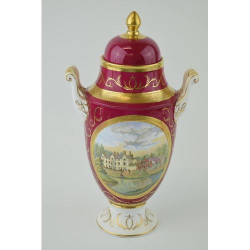 5A - Coalport porcelain twin handled vase and cover with 'Sandringham The Seat of HRH The Prince of Wales... 