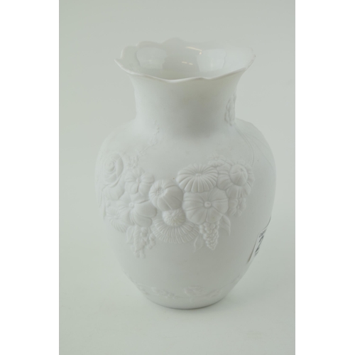 294 - Kaiser made in W Germany vase, 1349/2. With white matt exterior and white glazed interior. Depicting... 