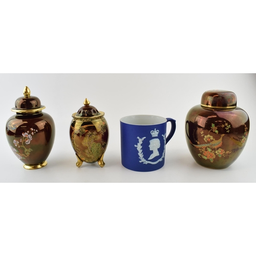 109 - Ceramics to include a Crown Devon Fieldings potpourri, a Wedgwood dip blue tankard and two Carlton W... 