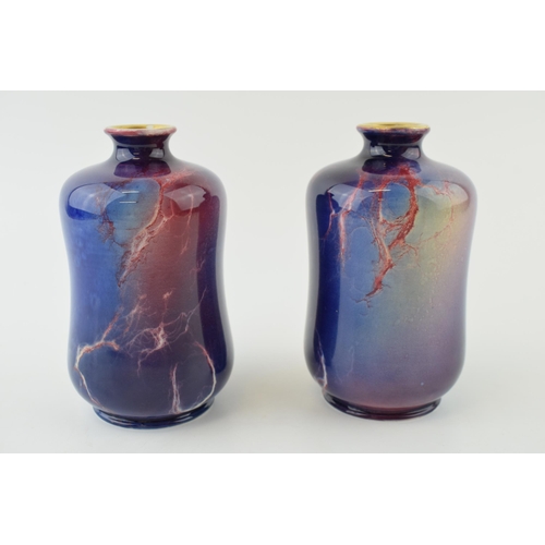 110 - A pair of Wilkinsons Oriflamme vases, veined decoration, 13cm tall (2), printed marks to base.