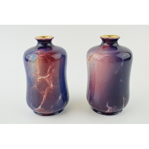 110 - A pair of Wilkinsons Oriflamme vases, veined decoration, 13cm tall (2), printed marks to base.