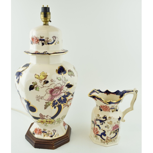 125 - A Mason's lamp base and jug in the 'Mandalay' pattern. Height 44cm.