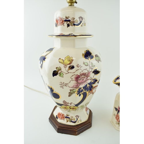 125 - A Mason's lamp base and jug in the 'Mandalay' pattern. Height 44cm.