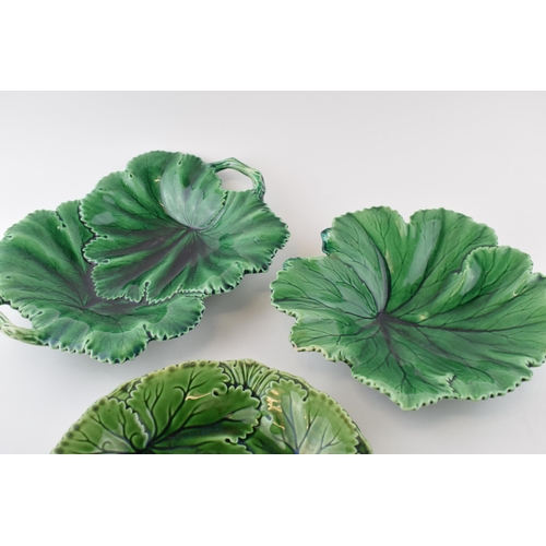 138 - A collection of 19th century green glazed cabbage wear to include Copeland set of four plates, a Cop... 