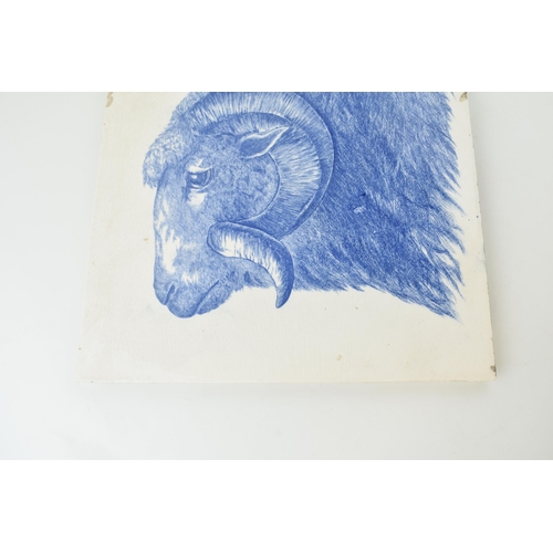 143 - Early to mid 20th century large square / diamond butchers shop tile / advertising tile, with a sheep... 