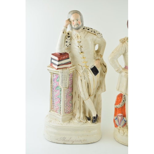 145 - A pair of oversized Staffordshire figures to include the Prince of Wales and William Shakespeare, 45... 