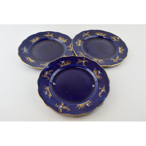 150 - Masons Ironstone trio of plates, gilt foliage on blue background, circa 1820s, 23.5cm diameter (3).