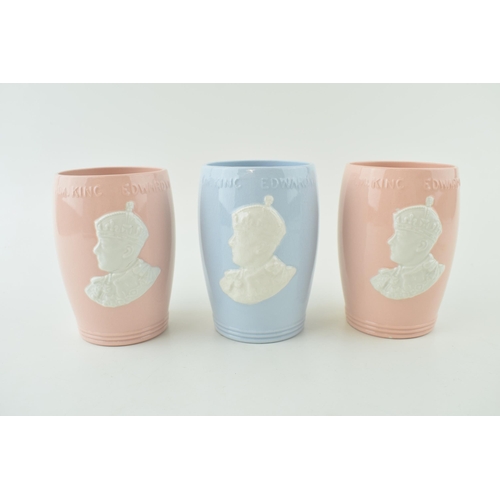 153 - A trio of Johnson Brothers pottery commemorative beakers 'King Edward VII', 11cm tall (3).