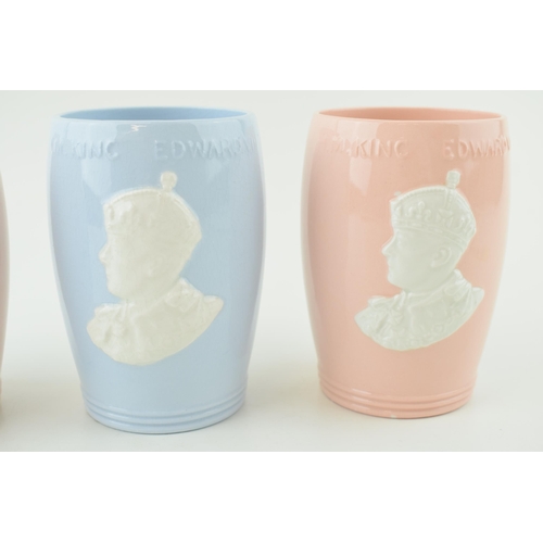 153 - A trio of Johnson Brothers pottery commemorative beakers 'King Edward VII', 11cm tall (3).