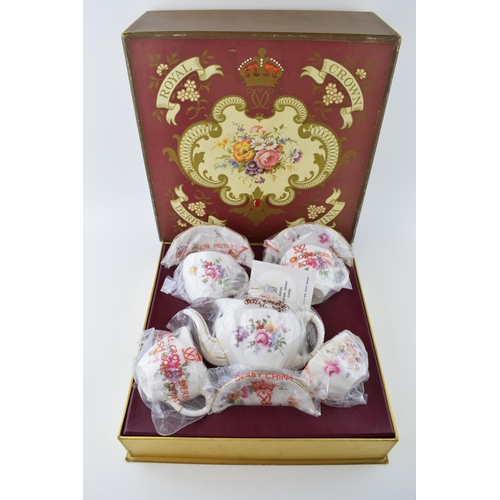 163 - Boxed Royal Crown Derby tea for two set in the Derby Posies pattern, as new.