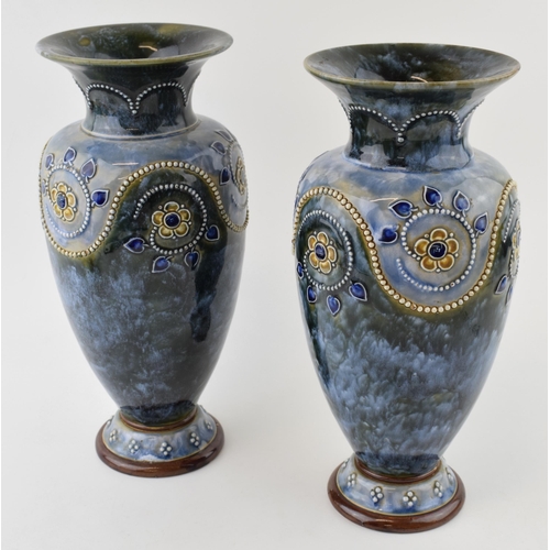 171 - A pair of Royal Doulton Stoneware large baluster vases, 27.5cm tall, Art Nouveau (restored - 2).