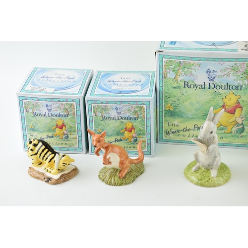 185 - Royal Doulton Winnie the Pooh figures of Kanga and Roo WP8,  Eeyores Tail WP7, Tigger Signs the Reso... 