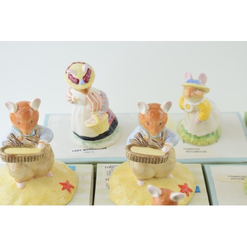 186 - Royal Doulton Brambly Hedge figures of 1 x Pebble, 1 x Lord  Woodmouse, 2 x Mr Saltapple, 2 x Primro... 