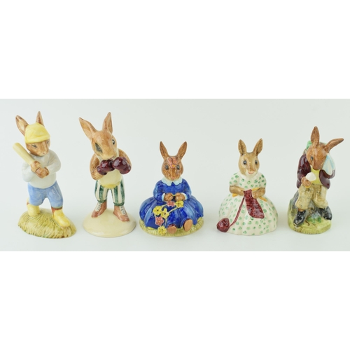 196 - Royal Doulton Bunnykins to include Busy Needles, Home Run, Billie Bunnykins Cooling Off, Daisy and K... 