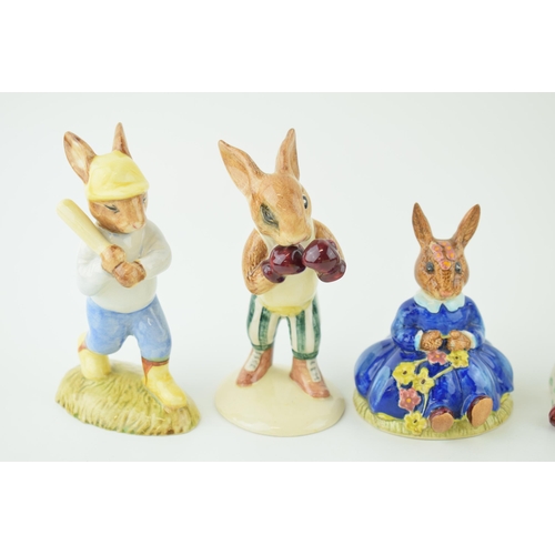 196 - Royal Doulton Bunnykins to include Busy Needles, Home Run, Billie Bunnykins Cooling Off, Daisy and K... 