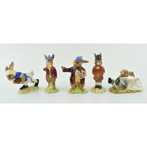 197 - Royal Doulton Bunnykins to include Freefall, Brownie, The Artist, Rise and Shine and Touchdown (5).