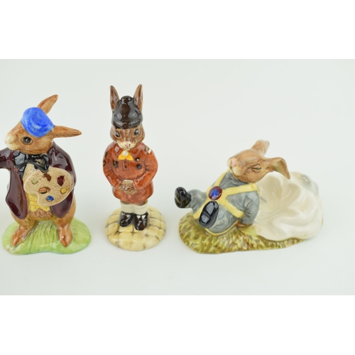 197 - Royal Doulton Bunnykins to include Freefall, Brownie, The Artist, Rise and Shine and Touchdown (5).