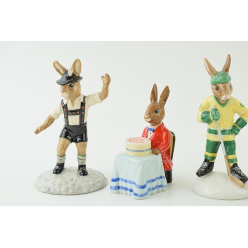 203 - Royal Doulton Bunnykins to include Happy Birthday, Fireman colourway, Ice Hockey (Af), Tyrolean Danc... 