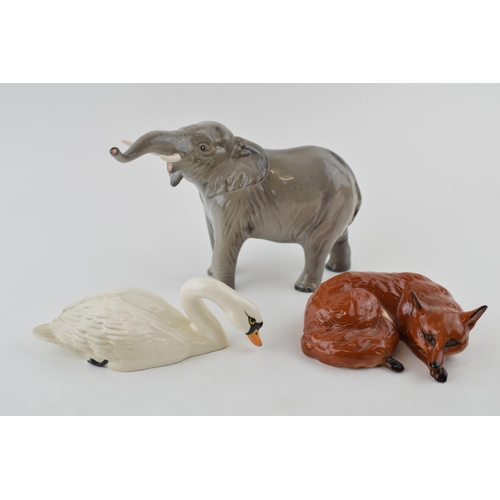 3 - Beswick to include an elephant, a curled fox and a swan (3).