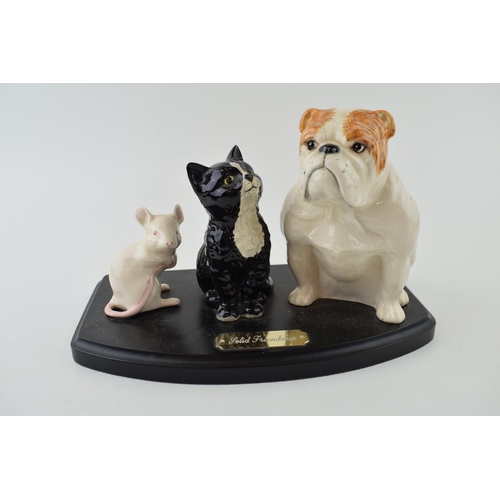 55 - Beswick Solid Friendship tableau, with English Bulldog, cat and mouse.