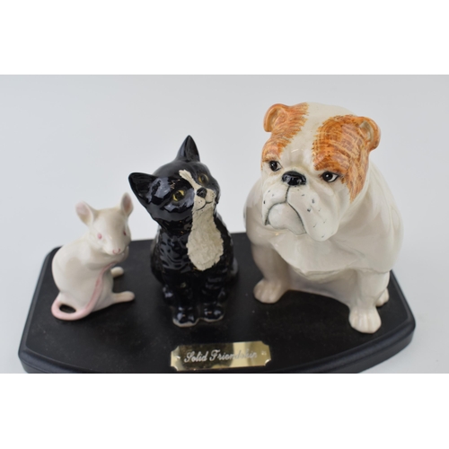 55 - Beswick Solid Friendship tableau, with English Bulldog, cat and mouse.