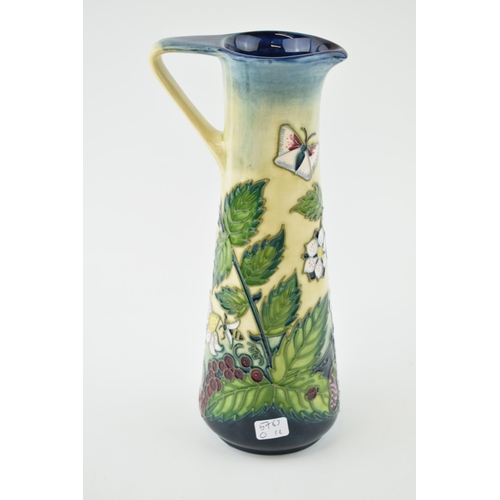 90 - Moorcroft ewer / jug decorated with honey boy design, 'Fruit Garden', 24cm tall (silver line).