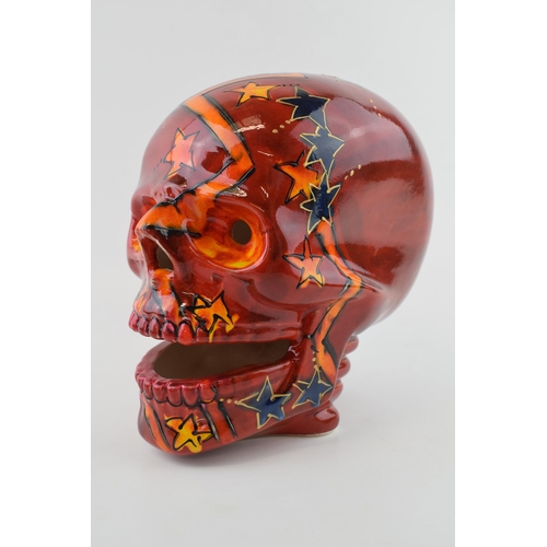 97 - Anita Harris large pottery skull decorated with abstract design, marked '1/1, 21cm tall.