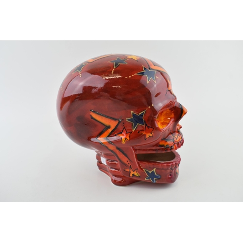 97 - Anita Harris large pottery skull decorated with abstract design, marked '1/1, 21cm tall.