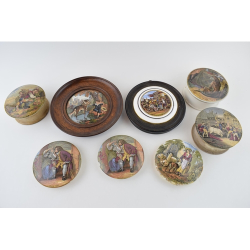 139 - A collection of Pratt Ware pot lids and similar to include 'I see you my boy', 'Uncle Toby', 'The Pa... 