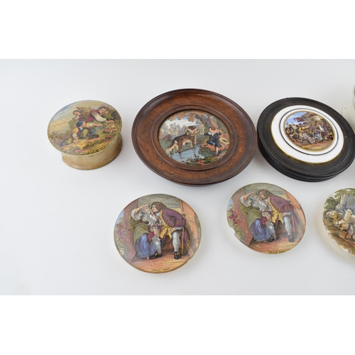 139 - A collection of Pratt Ware pot lids and similar to include 'I see you my boy', 'Uncle Toby', 'The Pa... 