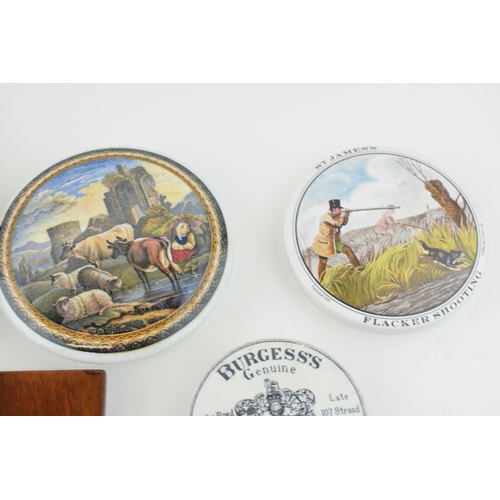 140 - A collection of Pratt Ware pot lids and similar to include Burgess's Anchovy paste lid, Cold Cream, ... 