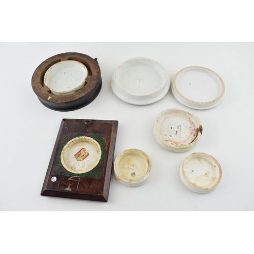 140 - A collection of Pratt Ware pot lids and similar to include Burgess's Anchovy paste lid, Cold Cream, ... 