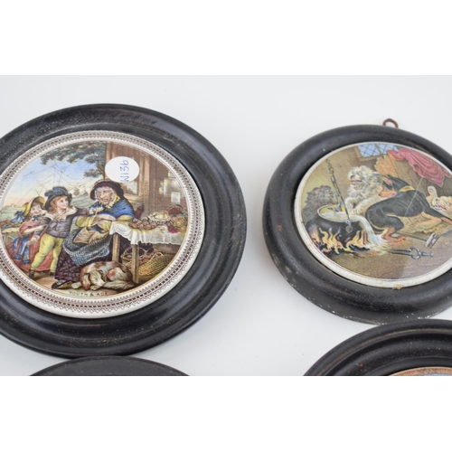 142 - A collection of Pratt Ware pot lids and similar to include a sitting dog, 'Youth and Age' with other... 