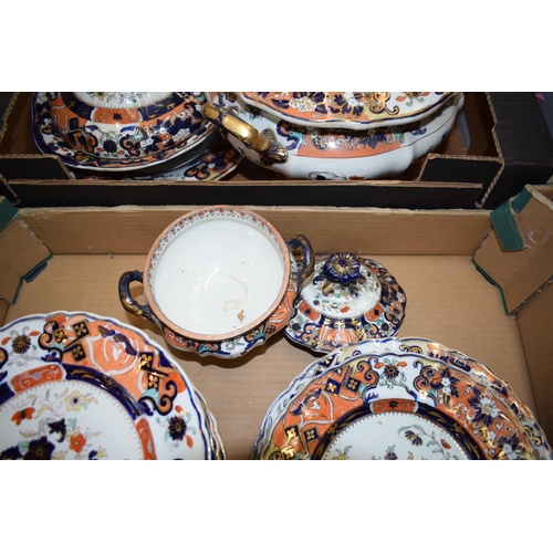 151 - Masons Ironstone part dinner service, printed and painted Pagoda / Chinoiserie design, to include tu... 