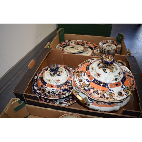 151 - Masons Ironstone part dinner service, printed and painted Pagoda / Chinoiserie design, to include tu... 