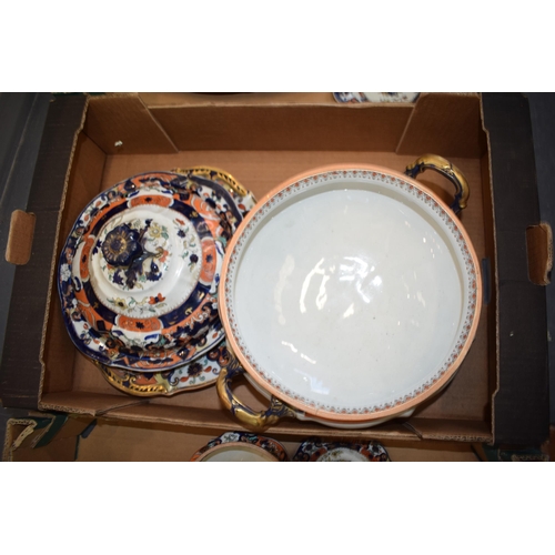 151 - Masons Ironstone part dinner service, printed and painted Pagoda / Chinoiserie design, to include tu... 