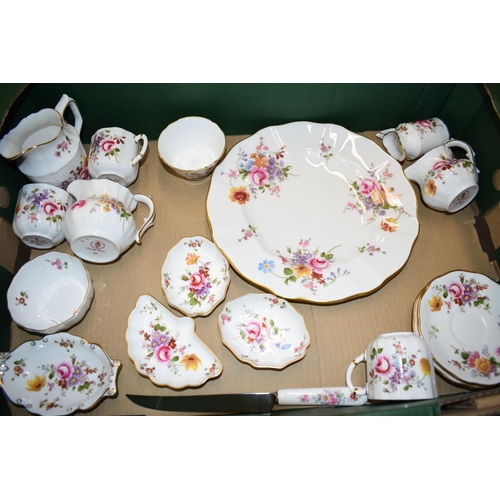 157 - Royal Crown Derby tea and dinner ware in the Derby Posies pattern to include cups and saucers, jugs,... 