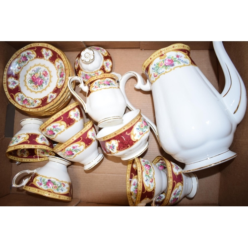 168 - Royal Albert coffee set in the Lady Hamilton pattern to include a coffee pot, six cups, six saucers,... 