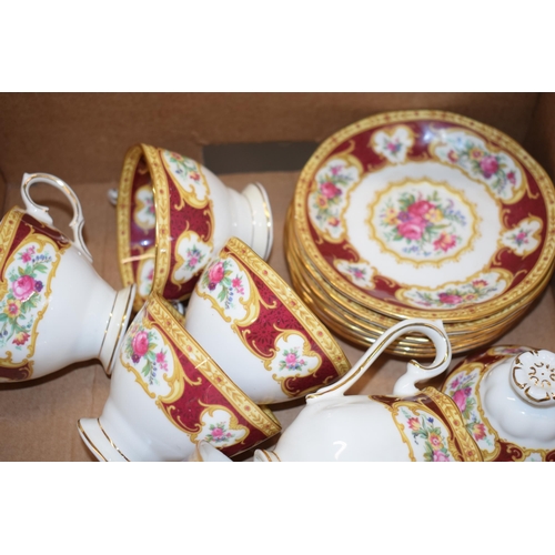 168 - Royal Albert coffee set in the Lady Hamilton pattern to include a coffee pot, six cups, six saucers,... 