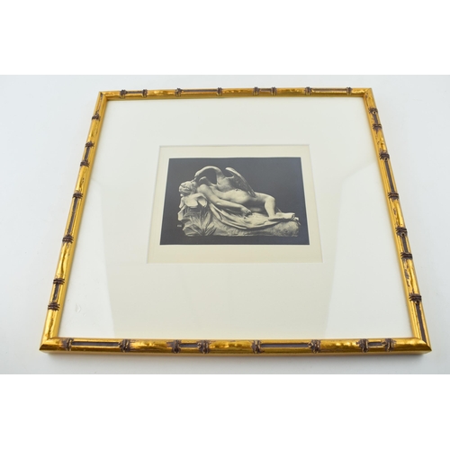 353 - Etching of 'Leda and the Swan' framed in a gilt bamboo effect frame. 14cm x 17cm.