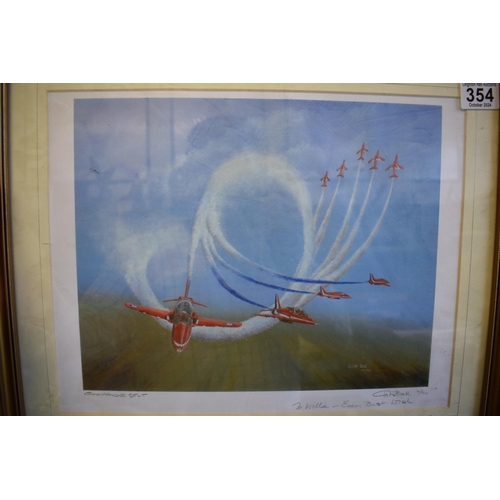 354 - Signed artists proof limited edition 6/50 of the Red Arrows 'Chamagne Split' dedicated 'To Willie - ... 