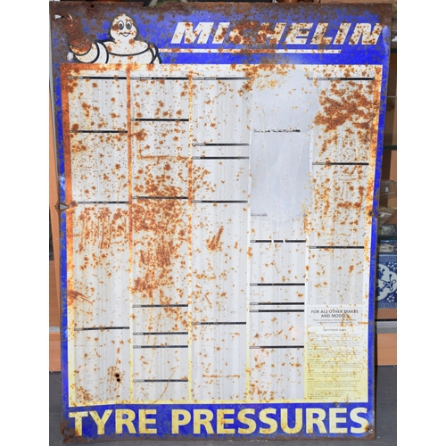 361 - A Michelin tyre sign on tin c1980. Of automobilia tyre / tire collectors interest a/f. 86.5cm x 63cm... 