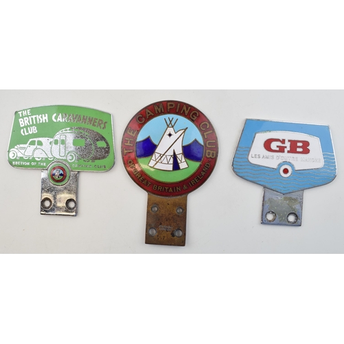 362 - A trio of car club badges relating to camping and caravaning. To include 'The Camping Club of Great ... 