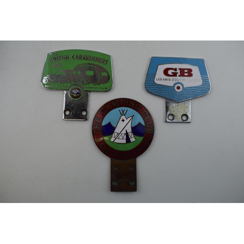 362 - A trio of car club badges relating to camping and caravaning. To include 'The Camping Club of Great ... 