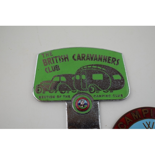 362 - A trio of car club badges relating to camping and caravaning. To include 'The Camping Club of Great ... 