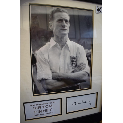 403 - Signed mounted photograph of England Footballing Legend 'Sir Tom Finney' with certificate of authent... 