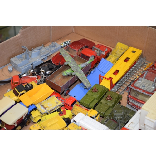 424 - A mixed collection of vintage play worn die cast models by Britains, Matchbox, Dinky, Corgi Toys, Ma... 